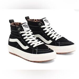 NEW VANS Sk8-Hi MTE BLACK SUEDE WHITE LEOPARD PRINT HIGH TOP SNEAKERS SZ 8